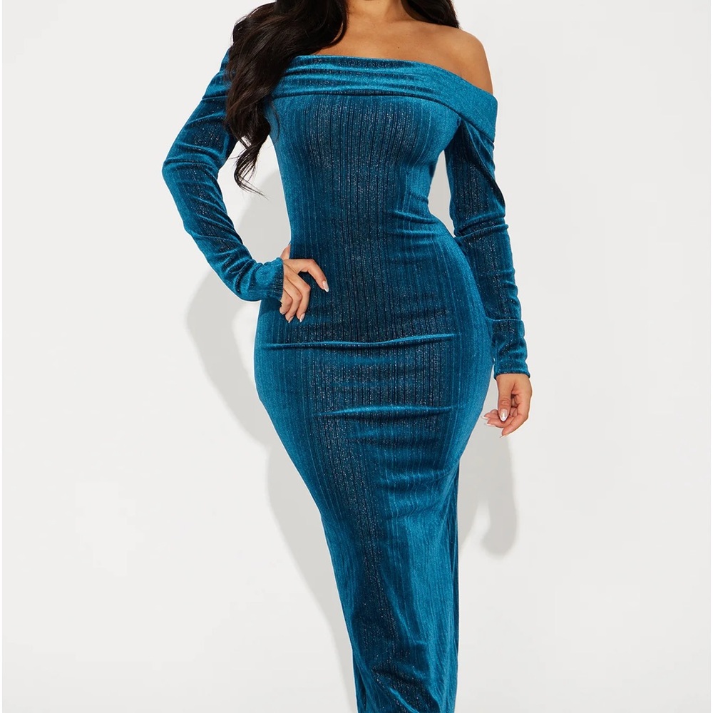 Beautiful Shimmer Velvet Maxi Dress - Teal NEW
